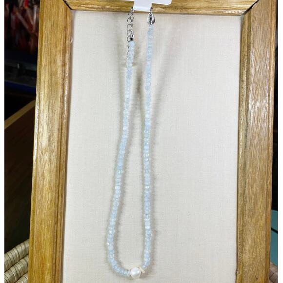 New rainbow agate Ethiopian opal and freshwater pearl gemstone necklace, 15.5” - Picture 1 of 2